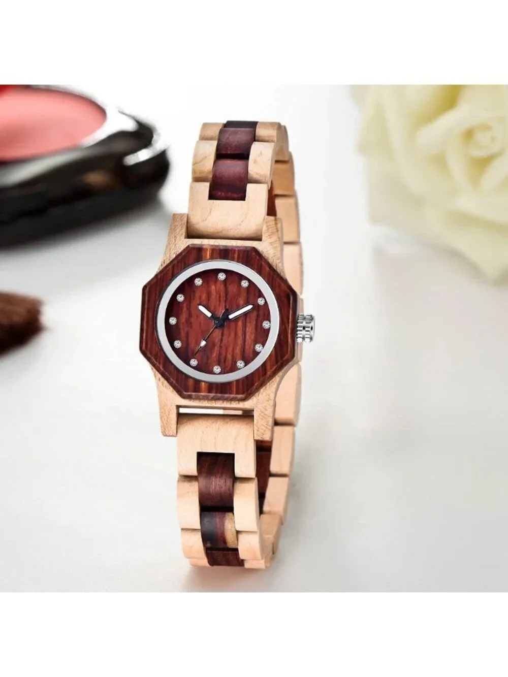 Women's Beige And Brown Analog Quartz Couples Bamboo Classic Design Wooden Watch